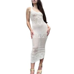 Beach Riot by Revolve Coastal Vacation Crochet Knit Heart Cut Out Midi Dress XS